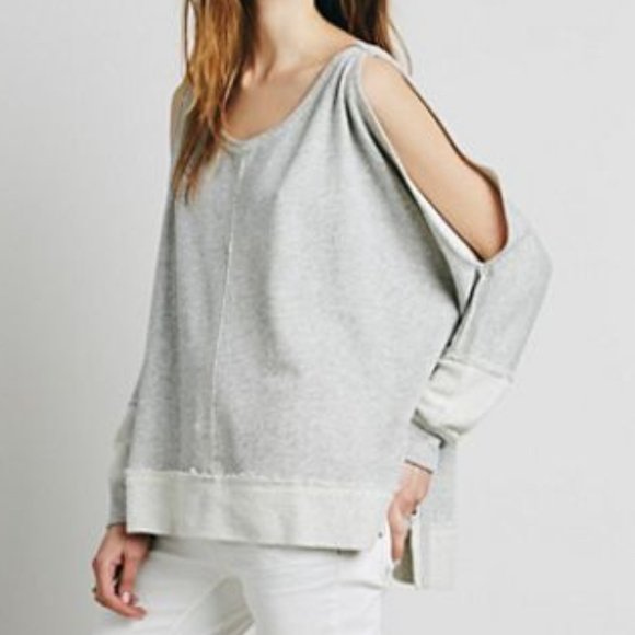 Free People Tops - Free People Grey Cold Shoulder Pullover Sweater